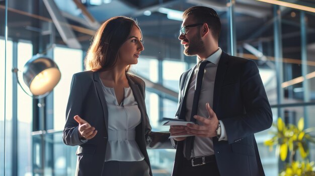 Foto colaboração e estratégia reveladas discussões aprofundadas de planos de negócios por uma empresária dinâmica