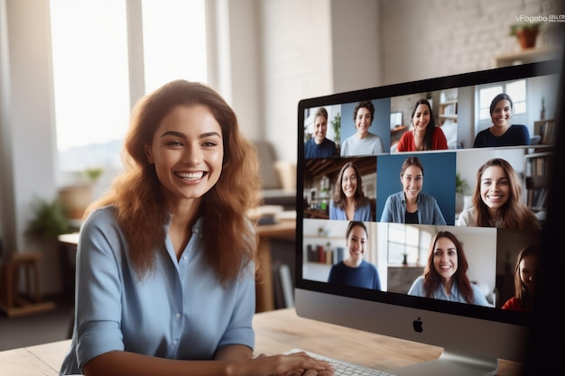 Colaboração remota inclusiva capacitada Empresária caucasiana se envolve em videoconferência para Di