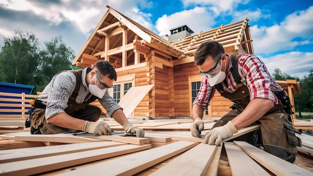 Colaboración de dos carpinteros en la construcción