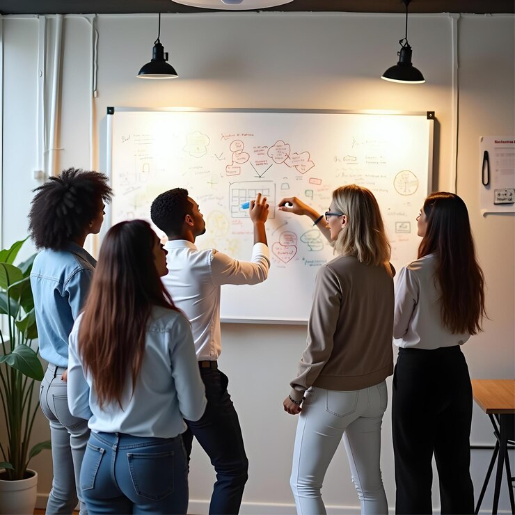 Colaboración en equipo en la estrategia empresarial en Whiteboard