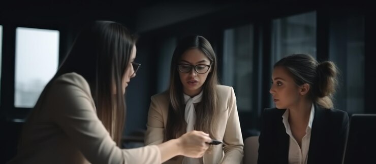 Colaboración de mujeres empresarias Reunión estratégica Discusión de equipo Solución de problemas
