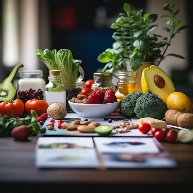 Colage de alimentación saludable hecho de diferentes frutas y verduras