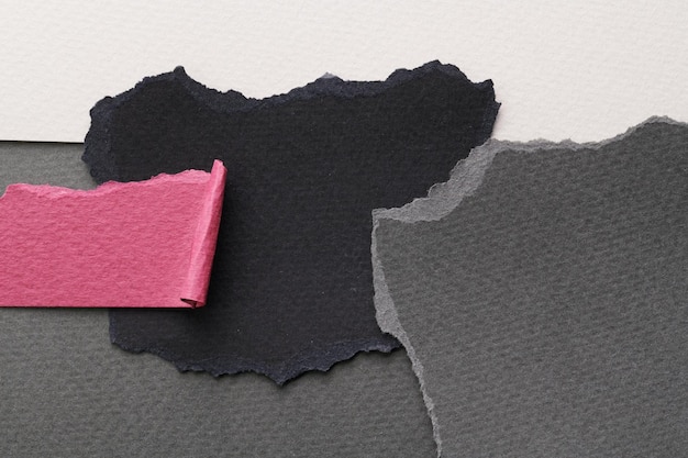 Colage artístico de pedazos de papel rasgado con bordes rasgados Colección de notas pegajosas colores blancos y negros trozos de páginas de cuadernos Fondo abstracto