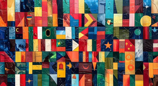 Colage colorido de banderas de diferentes países del mundo