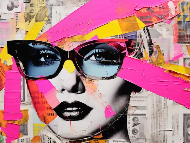 Colage de fotos de arte moderno con retratos de mujeres hermosas que llevan gafas de sol Arte colorido
