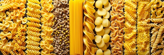 Foto colage de productos de pasta con segmentos divididos y iluminación de luz blanca brillante