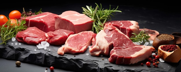 Colagem alimentar de várias carnes bovinas bife carne crua fresca generativa ai