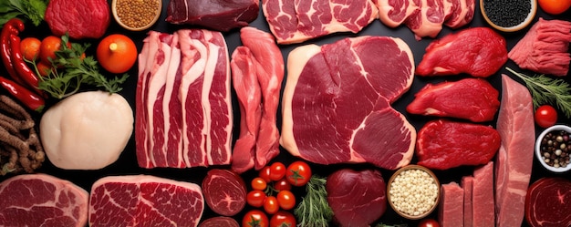 Colagem alimentar de várias carnes bovinas bife carne crua fresca generativa ai