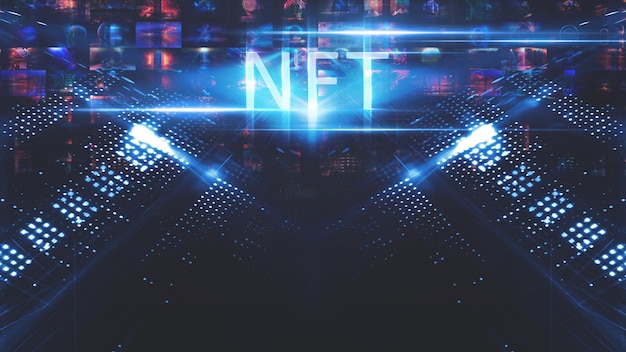 Colagem assinada com token NFT Colagem NFT abstrata Raios de luz neon azul