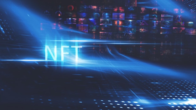 Colagem assinada com token NFT Colagem NFT abstrata Raios de luz neon azul