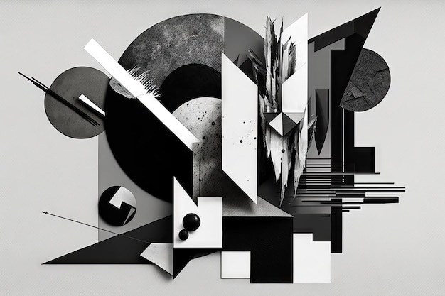 Colagem branca preta abstrata com colagem de arte moderna em fundo cinza criado com generative ai