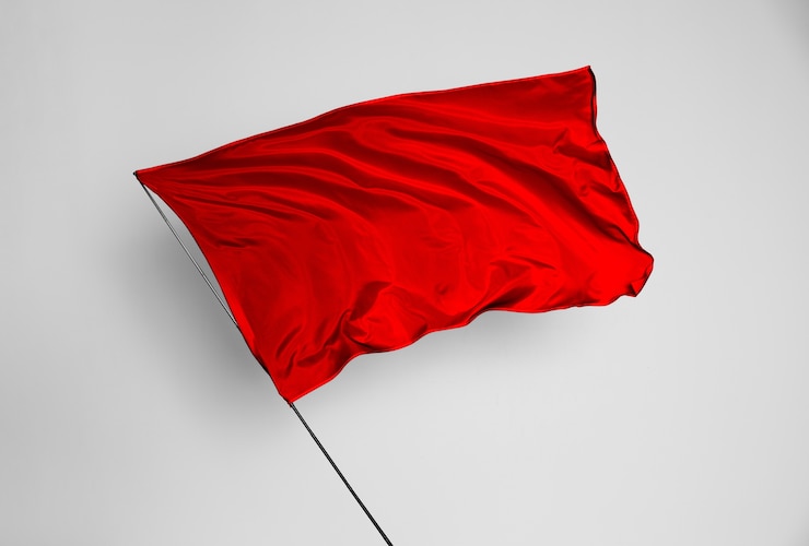 Foto colagem de bandeira vermelha em imagem em branco