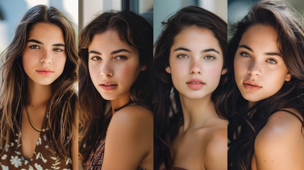 Colagem de beleza natural em fotos de mulheres jovens