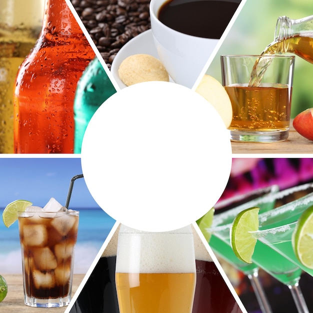 Colagem de coleção de menu de bebidas bebidas bebidas café quadrado restaurante bar