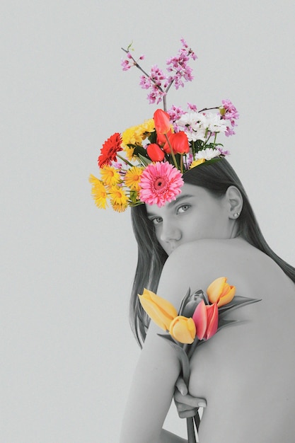 Foto colagem de flores com pétalas multicoloridas