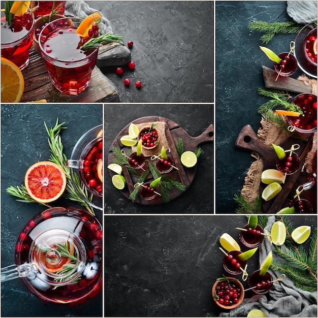 Colagem de fotos Bebidas quentes com cranberry