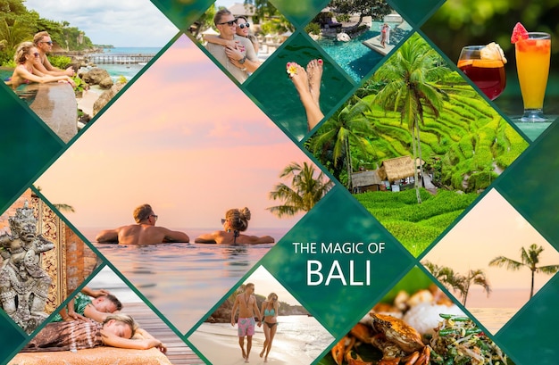 Colagem de fotos da bela ilha de Bali na Indonésia