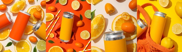Colagem de fotos de uma bebida de laranja