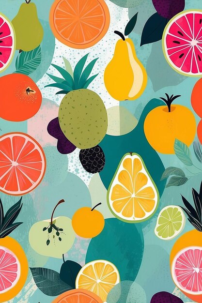 Colagem de frutas pastel Ilustração abstrata com padrões e texturas