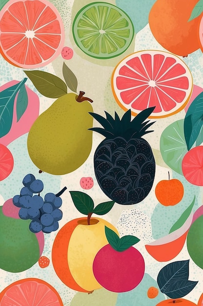 Colagem de frutas pastel Ilustração abstrata com padrões e texturas