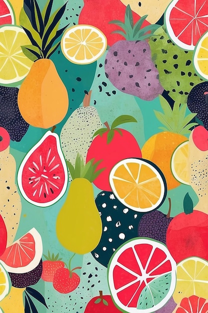 Foto colagem de frutas pastel ilustração abstrata com padrões e texturas