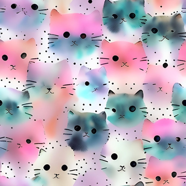 Foto colagem de fundo sem costura de aquarela de gato formas contemporâneas padrão sem costura cenografia para capa de papel tecido decoração de interiores arte de ilustração ai generativa