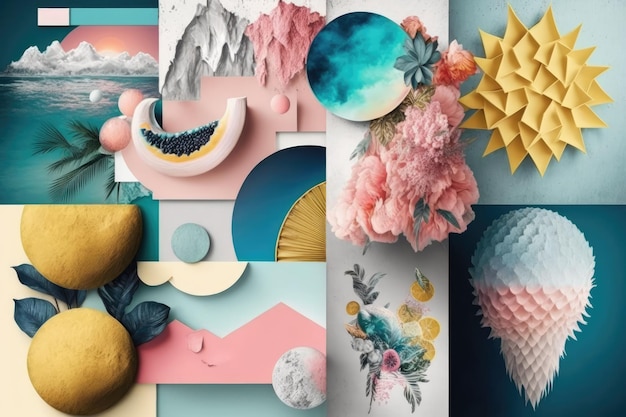 Colagem de inspiração artística em forma de moodboard Combine diferentes materiais