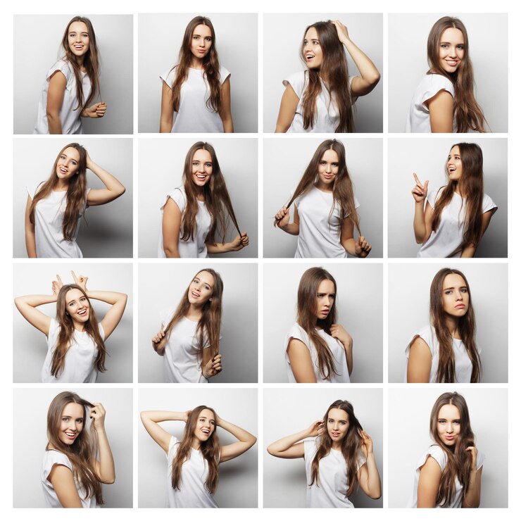 Foto colagem de mulheres diferentes expressões faciais