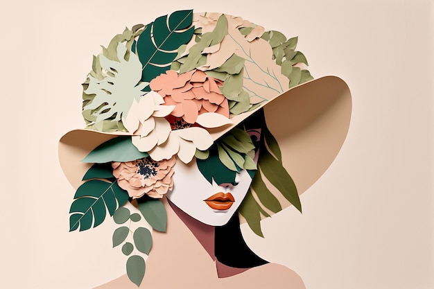 Colagem de papel em cores mudas com belas mulheres e flores