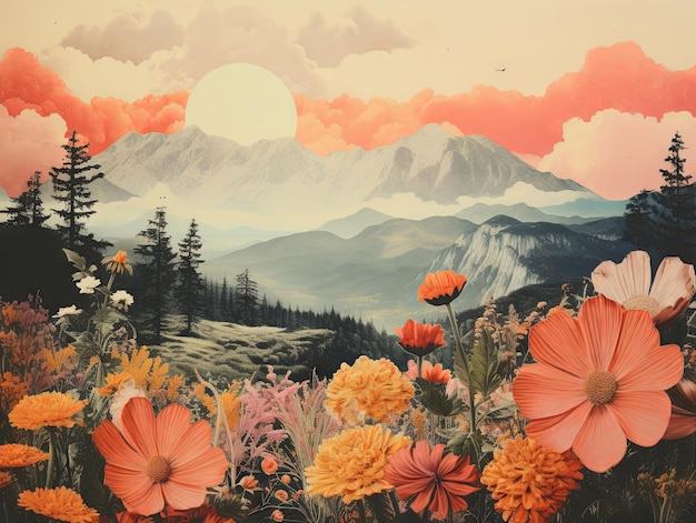 colagem de papel vintage com paisagem estilo retrô de impacto emocional