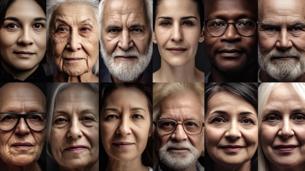 Colagem de retratos de pessoas de meia idade de raça mista
