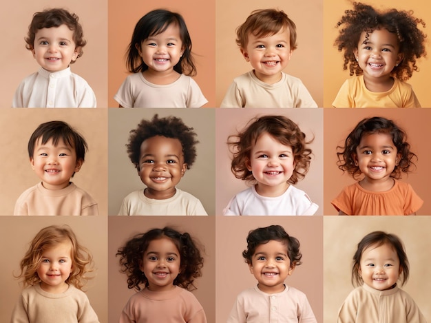 Colagem de retratos multiétnicos de crianças Conceito de diversidade de inclusão AI Generative