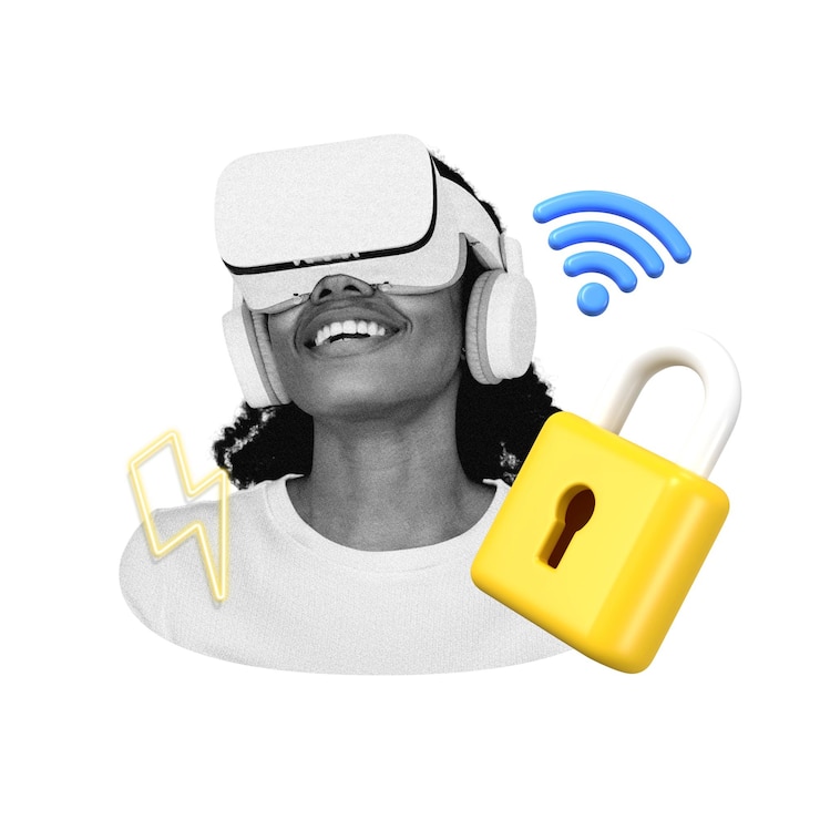 Foto colagem de segurança cibernética png vr fundo transparente