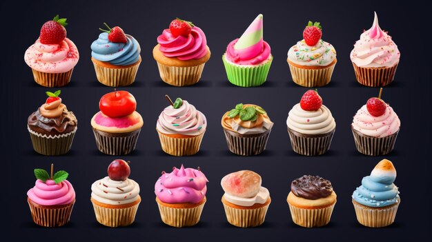 colagem de vários cupcakesm stickers colorGenerative AI