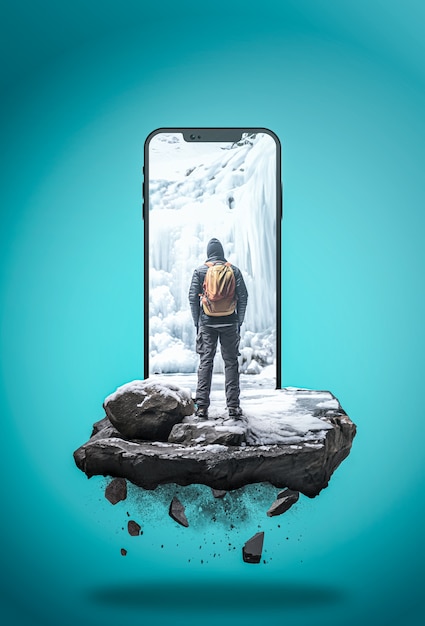 Colagem de viagem com moldura de tela de telefone móvel