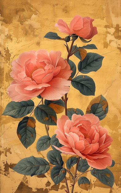 Colagem floral de fundo Natureza digital e resumos botânicos com matiz de aquarela