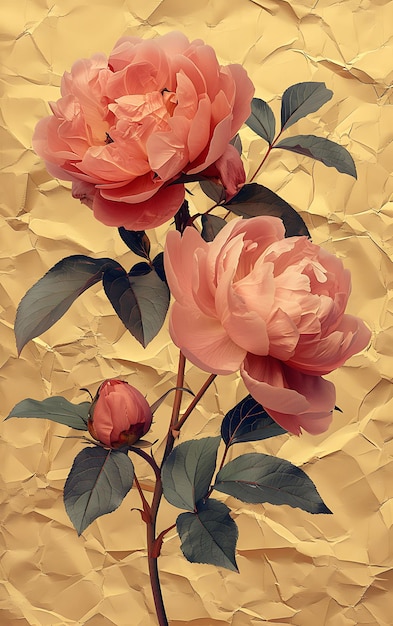 Colagem floral de fundo Natureza digital e resumos botânicos com matiz de aquarela