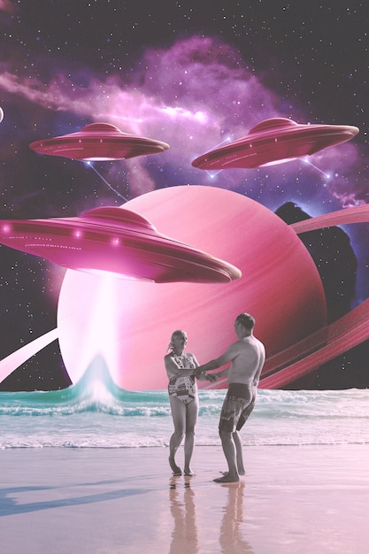 Colagens surrealistas da praia