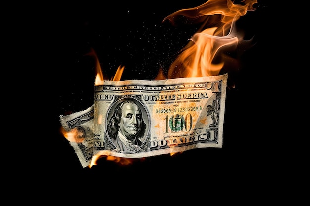 Colapso de uma pirâmide financeira os dólares estão queimando no escuro