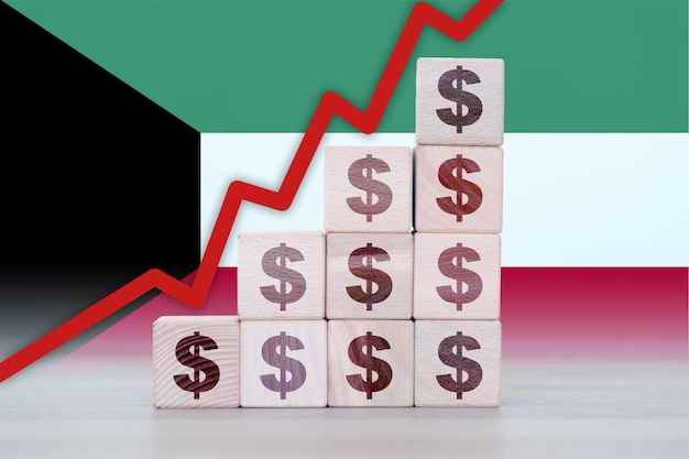 Foto el colapso económico de kuwait aumenta los valores con los cubos la crisis de declive financiero y la degradación