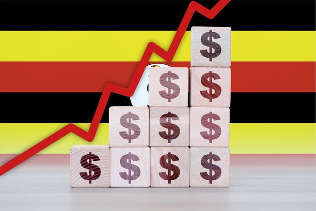 Foto el colapso económico de uganda aumenta los valores con los cubos la crisis de declive financiero y la degradación