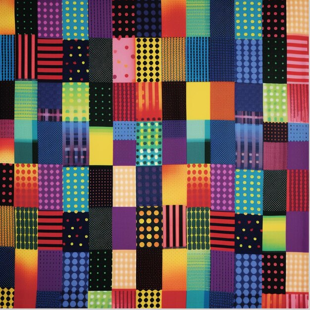 Una colcha colorida con cuadrados multicolores.