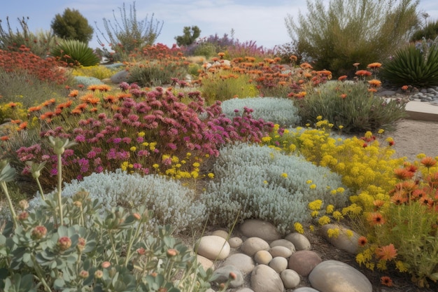 Colcha de plantas tolerantes a la sequía con toques de color creadas con inteligencia artificial generativa