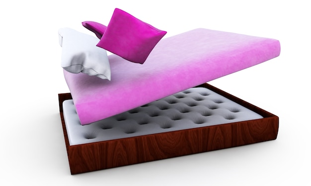 Colchão de cama branco isolado em fundo branco renderização 3D