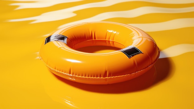 Foto colchón inflable amarillo en la piscina