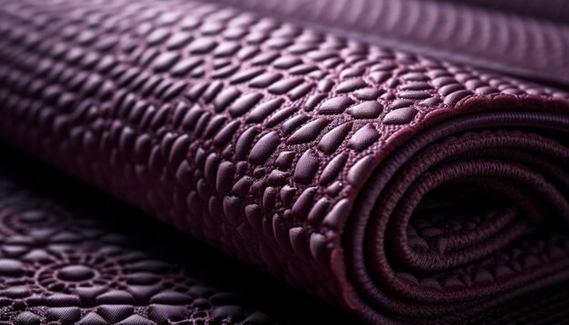 Colchoneta de yoga morada con textura de cuero y patrón generado por IA