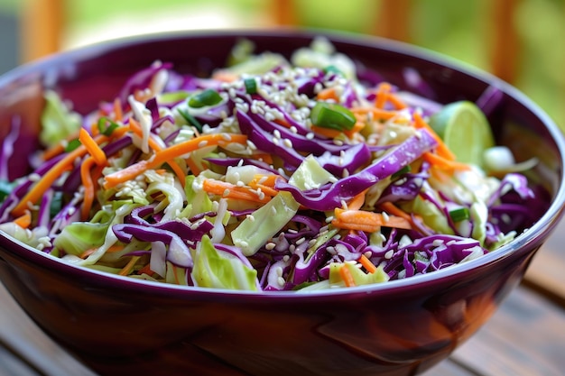 Cole Slaw asiático con mantequilla de sésamo y maní con un toque de cal para brillar