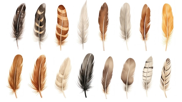 Coleção Brown Feathers em fundo branco gerada pela IA