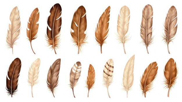 Coleção Brown Feathers em fundo branco gerada pela IA