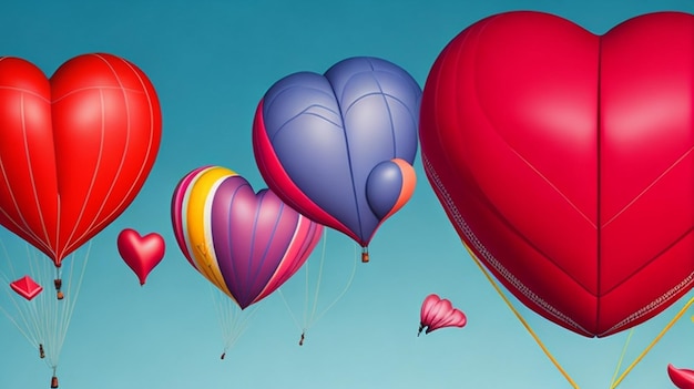 Coleção colorida de balões de ar cardíaco isolada em fundo de cor